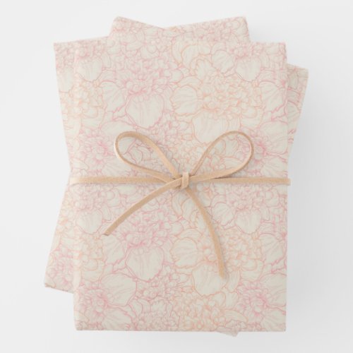 Pink Peony Floral Pattern Wrapping Paper Sheets