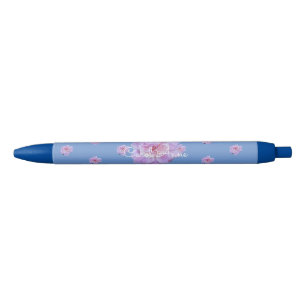 Pink Peony Floral Purple Monogram Pen