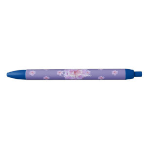 Pink Peony Floral Purple Name Pen