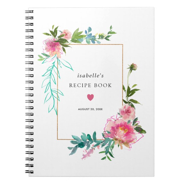 Pink Peony Floral Recipe Book (Front)