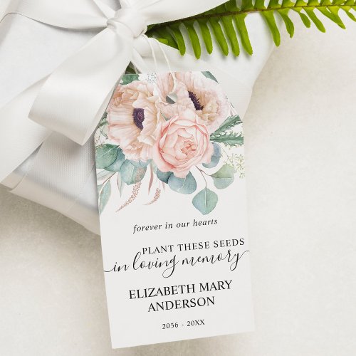 Pink Peony Floral Seed Packet Memorial Funeral Gift Tags