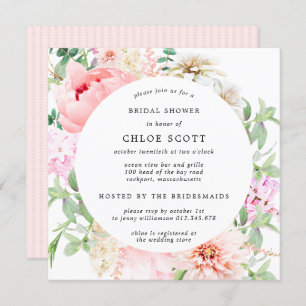 Pink Peony Floral Square Bridal Shower Invitation