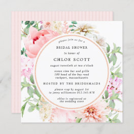 Pink Peony Floral Square Bridal Shower Invitation