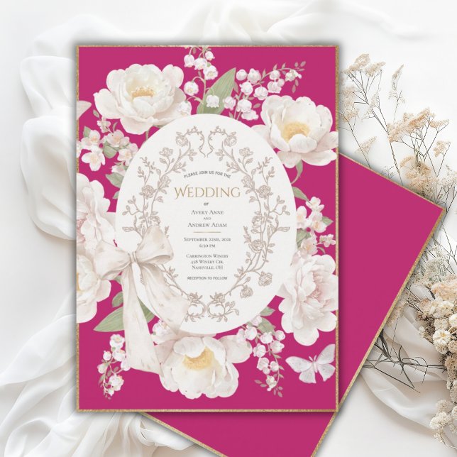 Pink Peony Floral Vintage Wedding Invitation (Creator Uploaded)