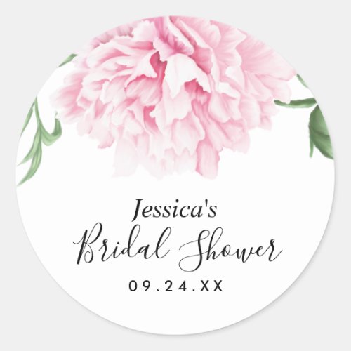Pink Peony Floral Watercolor Bridal Shower Classic Round Sticker