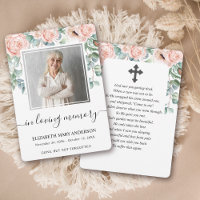 Pink Peony Floral Watercolor Funeral Prayer Card