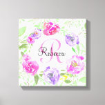 Pink Peony Floral Watercolor Monogram Canvas Print