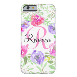 Pink Peony Floral Watercolor Monogram Barely There iPhone 6 Case