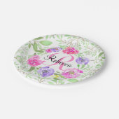 Pink Peony Floral Watercolor Monogram Paper Plates (Angled)