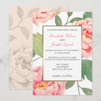 Pink Peony Floral wedding invitations
