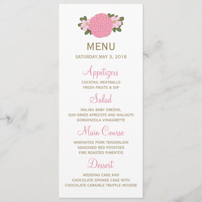 Pink Peony Floral Wedding Menu (Front)