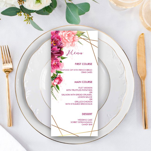 Pink Peony Floral Wedding Menu (Creator Uploaded)