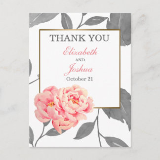 PINK PEONY FLORAL WEDDING Thank You Postcard