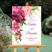 Pink Peony Floral Wedding Welcome Sign