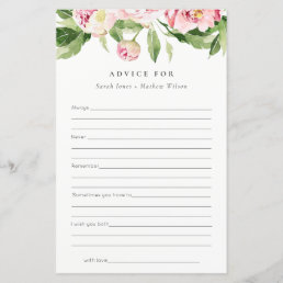 Pink Peony Floral Wishes Advice for Bride Groom