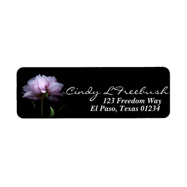 Pink Peony Flower Black Background Label (Front)
