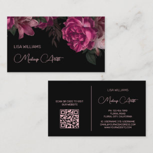 Pink Peony Flower Black Business Card