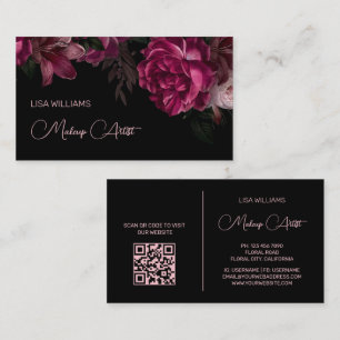 Pink Peony Flower Black Business Card