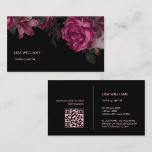 Pink Peony Flower Black Business Card