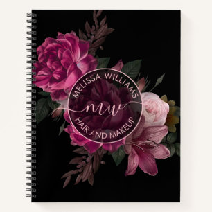 Pink Peony Flower Black Logo Notebook