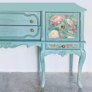 Pink Peony Flower Butterfly Teal Decoupage Border Tissue Paper