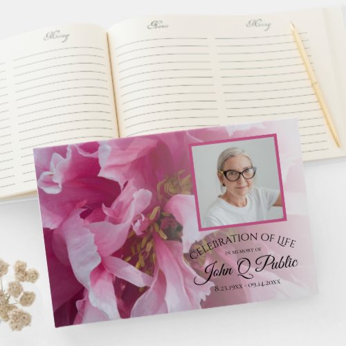 Pink Peony Flower Celebration of Life Funeral Guest Book