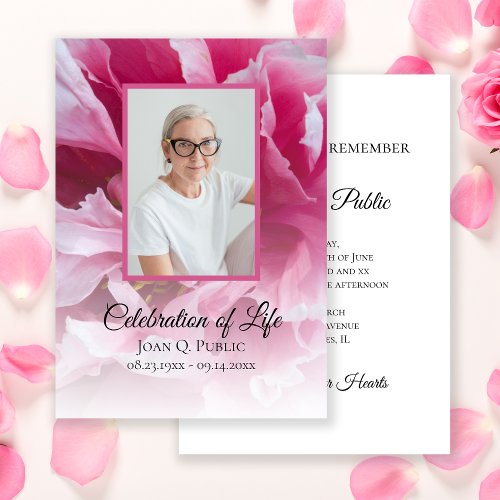 Pink Peony Flower Celebration of Life Funeral Invitation