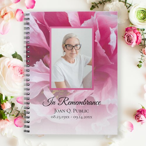 Pink Peony Flower Celebration of Life Funeral Notebook
