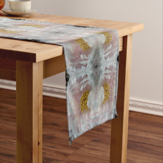Pink Peony Flower Center Abstract Pattern     Short Table Runner