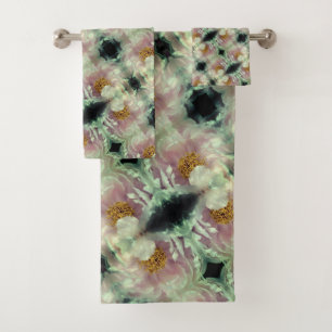 Pink Peony Flower Center Pattern Bath Towel Set