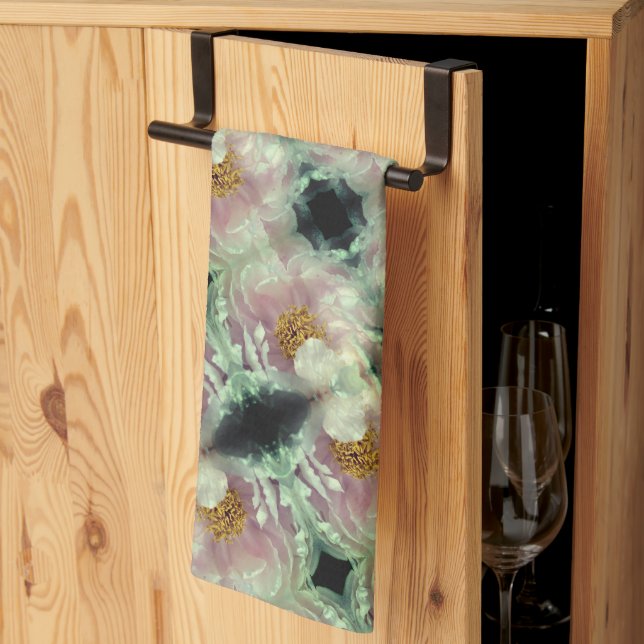 Pink Peony Flower Center Pattern    Kitchen Towel (Thirds Fold)