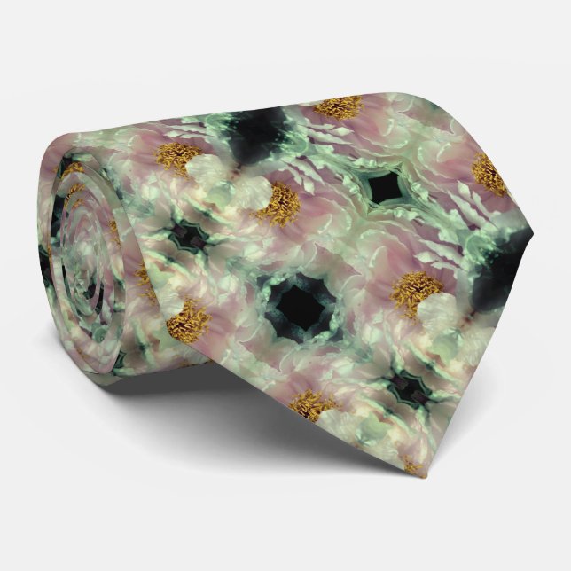 Pink Peony Flower Center Pattern     Neck Tie (Rolled)
