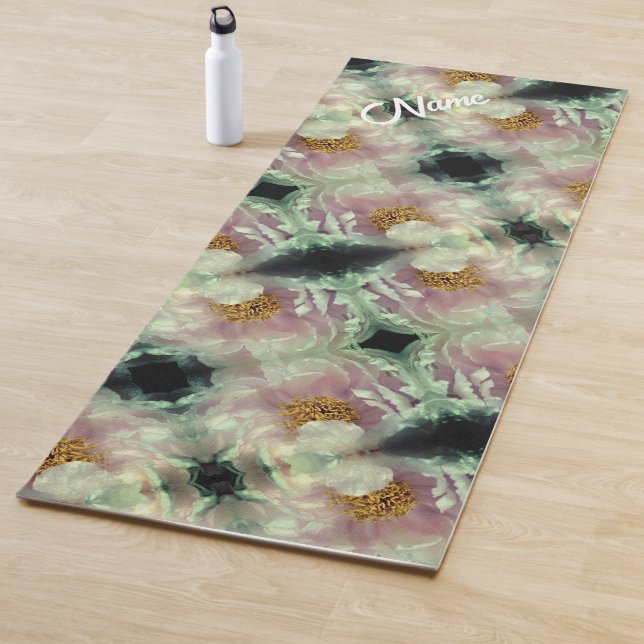 Pink Peony Flower Center Pattern Personalized Yoga Mat (In Situ)