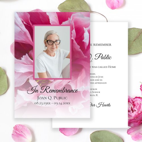 Pink Peony Flower Death Anniversary Memorial Invitation