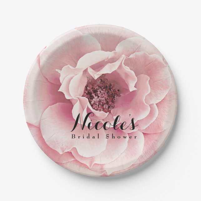 Pink Peony Flower Elegant Floral Custom Wedding Paper Plates (Front)