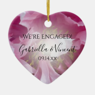 Pink Peony Flower Engagement Ceramic Ornament