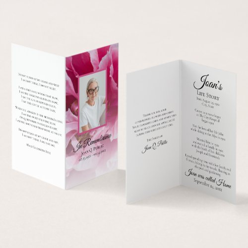 Pink Peony Flower Funeral Service Memorial Prayer Business Card