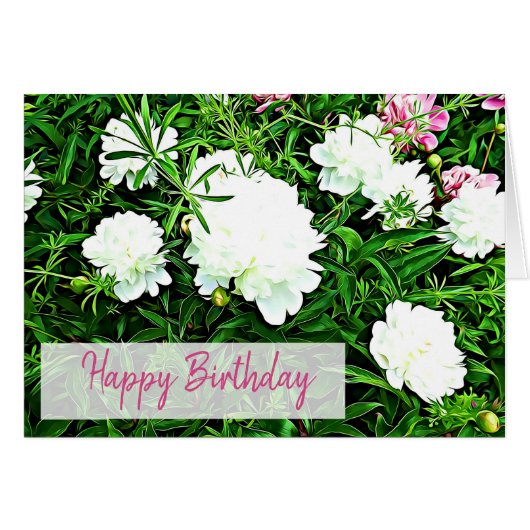 Pink Peony Flower Happy Birthday Card (Front Horizontal)