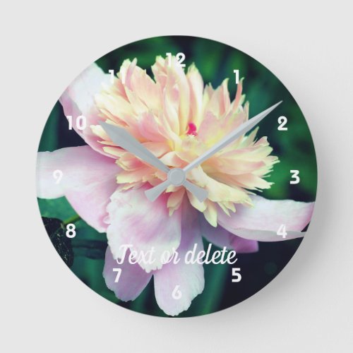 Pink Peony Flower In Bloom Close Up Personalized Round Clock