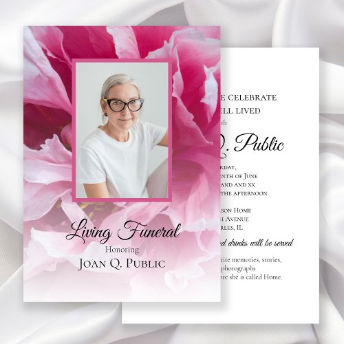 Pink Peony Flower Living Funeral Party Invitation