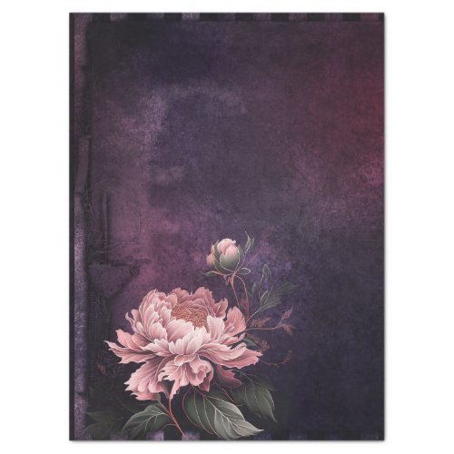 Pink Peony Flower on Purple Decoupage Tissue Paper