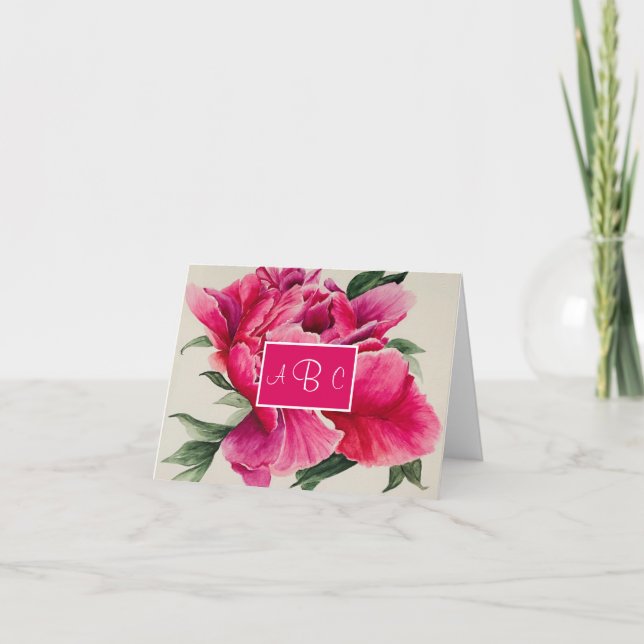 Pink Peony Flower Personalized Note Cards (Front)