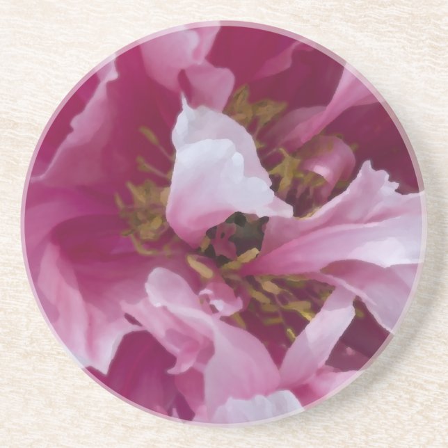 Pink Peony Flower Sandstone Coaster (Front)