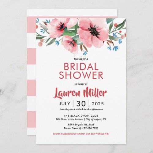 Pink Peony Flower Spring Floral Bridal Shower Invi Invitation