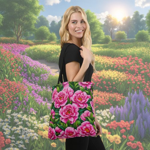 Pink Peony Flower Tote Bag