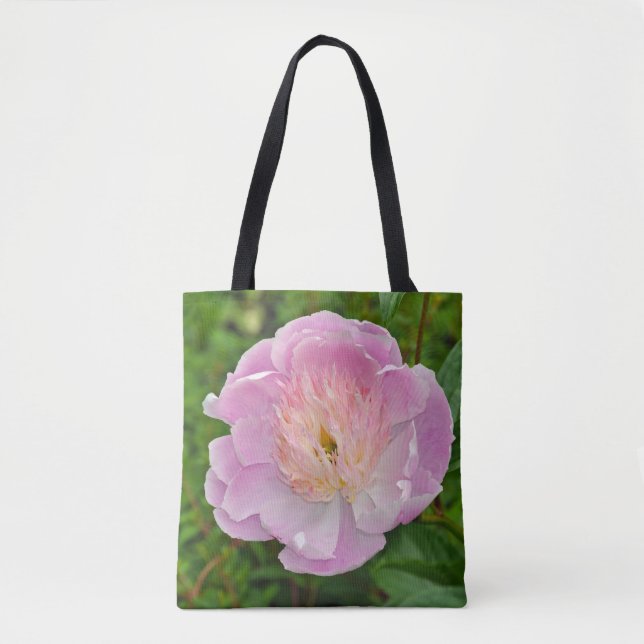 Pink peony flower tote bag (Front)