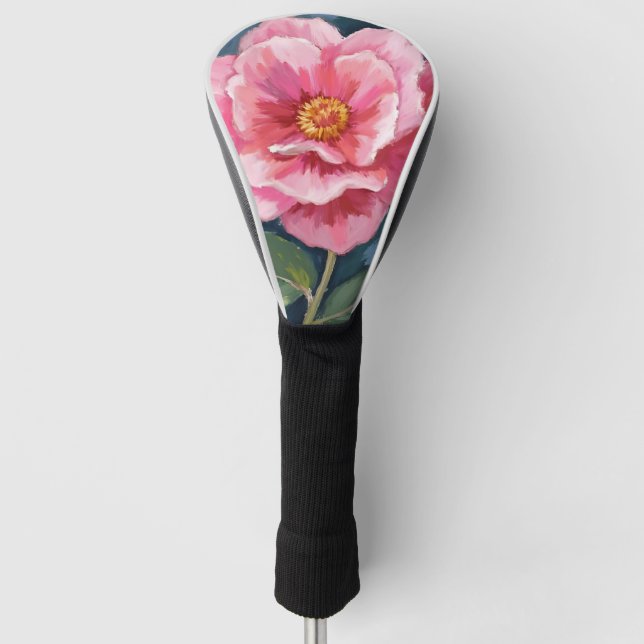 Pink Peony Flower Watercolor Floral Golf Head Cover (Front)
