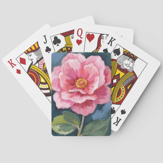 Pink Peony Flower Watercolor Floral Poker Cards (Back)