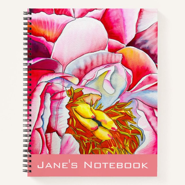 Pink peony flower watercolor notebook (Front)