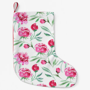 Pink peony flower watercolor seamless pattern small christmas stocking